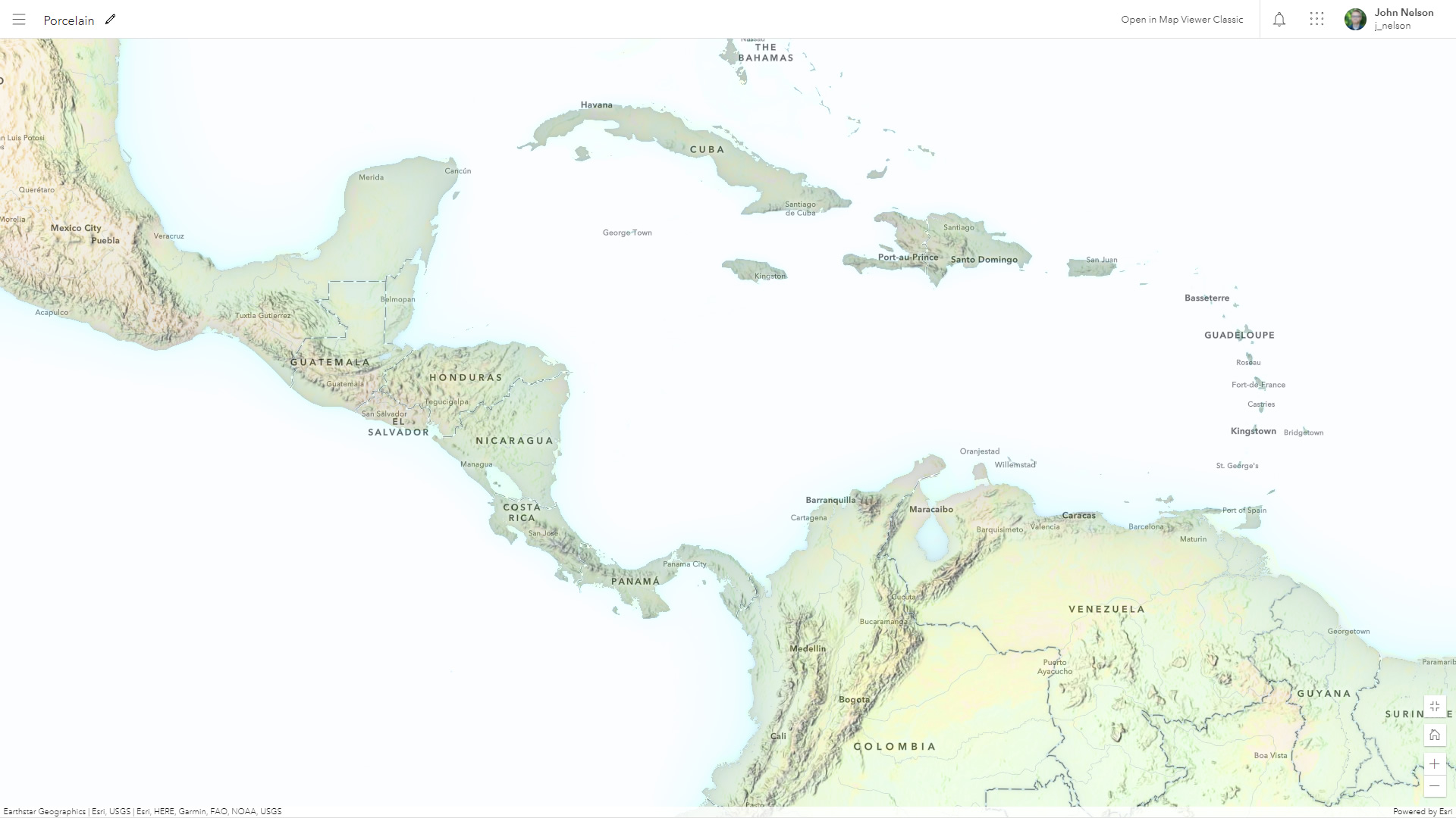 Porcelain style map of Central America