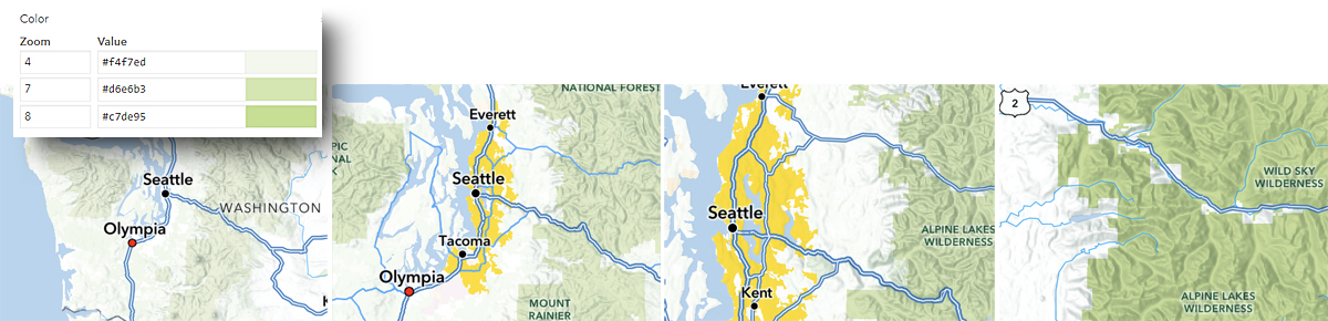 A selection from the NGRA basemap showing the Park symbol fading in as the scale increases. A selection from the NGRA basemap showing the Park symbol fading in as the scale increases.