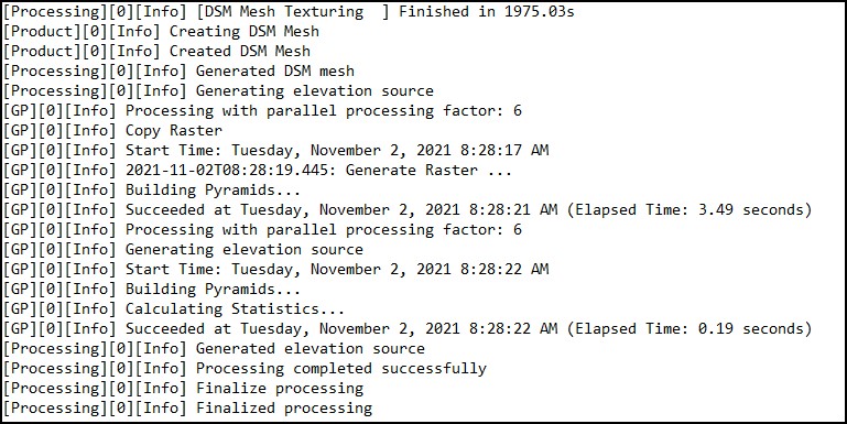 Drone2Map processing log