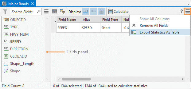 Export the statistics in the Data Engineering view to stand-alone tables