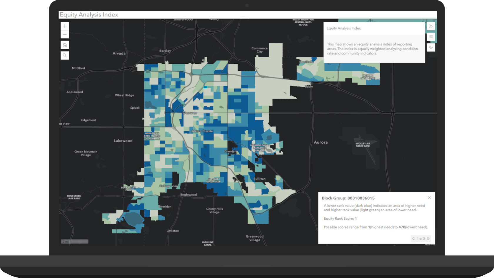 Equity Analysis Index application in ArcGIS Online