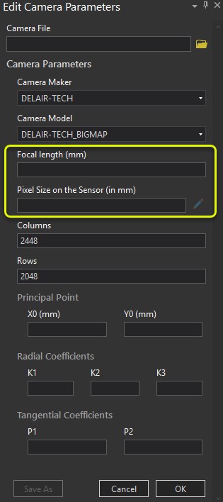 Missing camera information in edit camera parameters pane Missing camera information in edit camera parameters pane