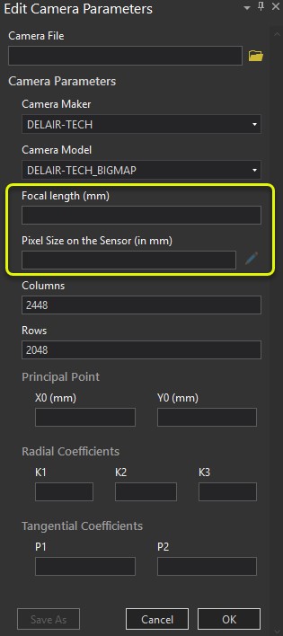 Missing camera information in edit camera parameters pane