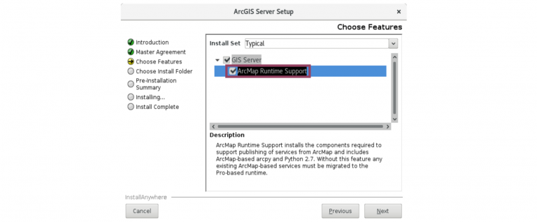 Screenshot of how the ArcMap Runtime Support feature can be disabled in Linux.