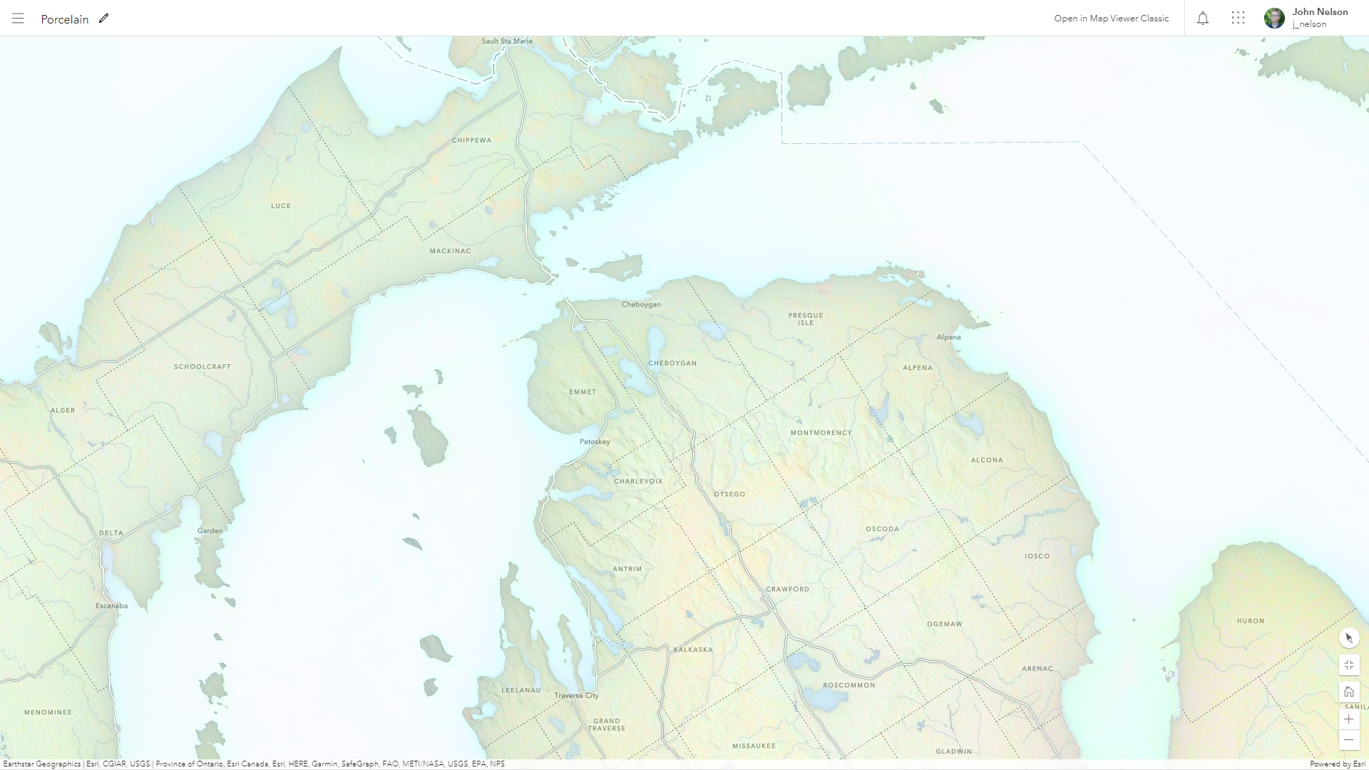 Porcelain style map of Northern Michigan Porcelain style map of Northern Michigan