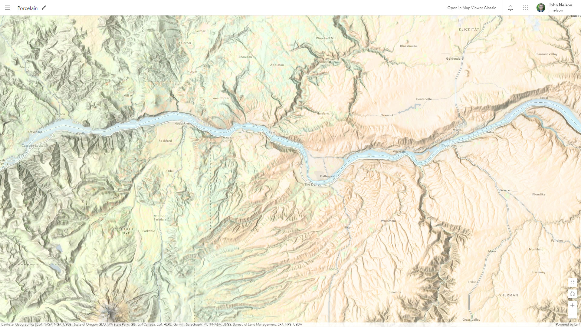 Porcelain style map of Mt. Hood and the Columbia River Gorge Porcelain style map of Mt. Hood and the Columbia River Gorge
