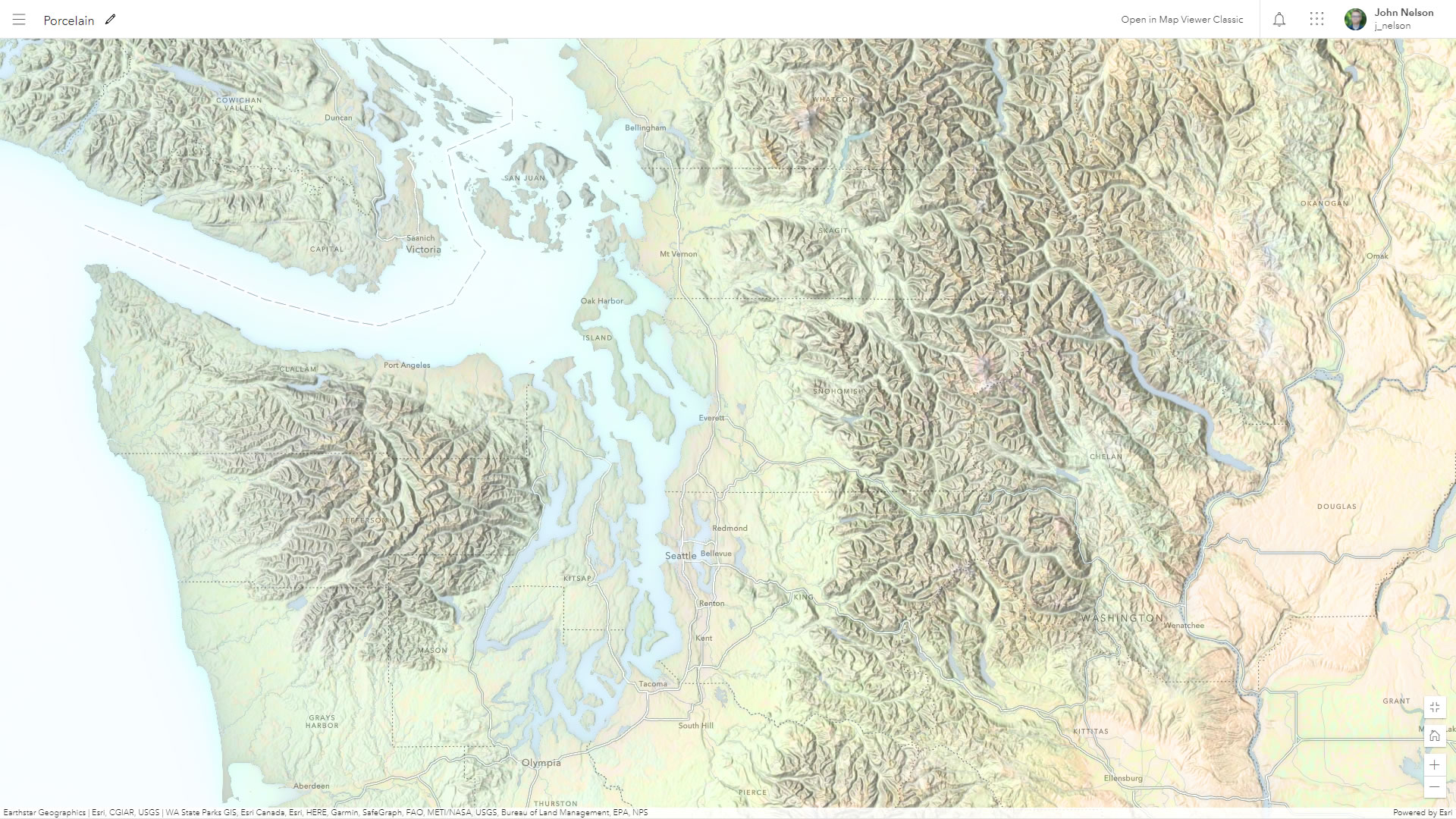 Porcelain style map of the Pacific Northwest Porcelain style map of the Pacific Northwest