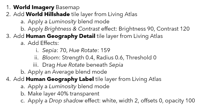 Steps in ArcGIS Online for creating the Porcelain style map