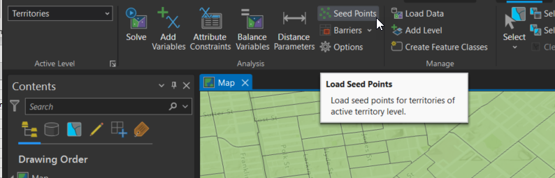Seed Points feature on the Territory Design ribbon Seed Points feature on the Territory Design ribbon