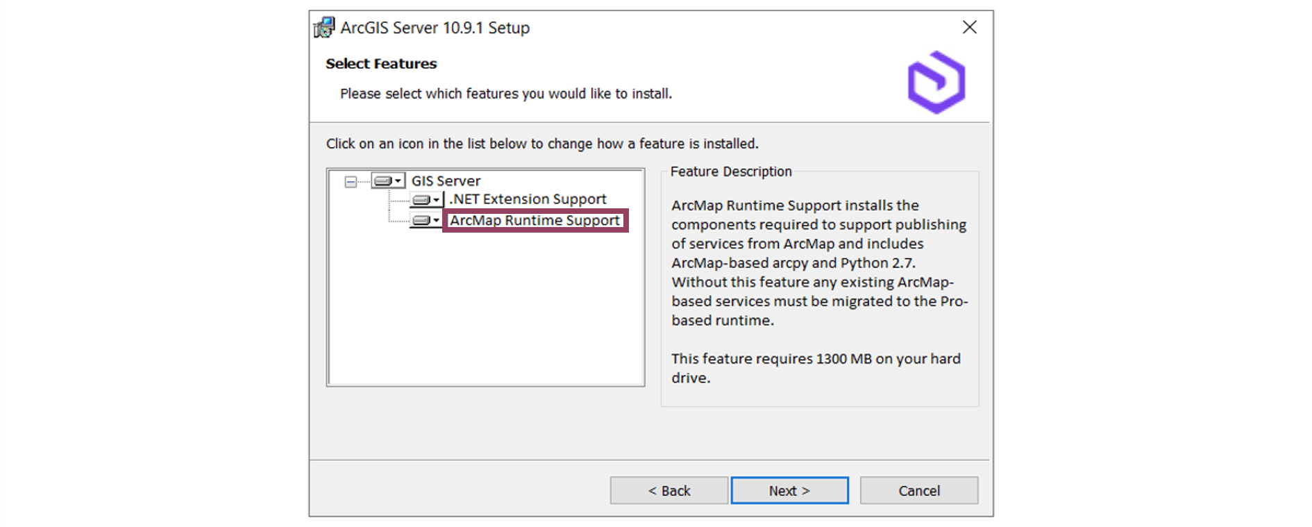 Screenshot of how the ArcMap Runtime Support feature can be disabled in Windows.