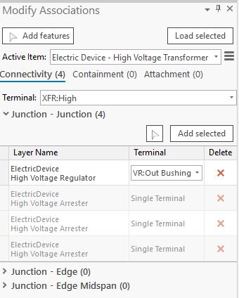 Associations Interface showing Terminals