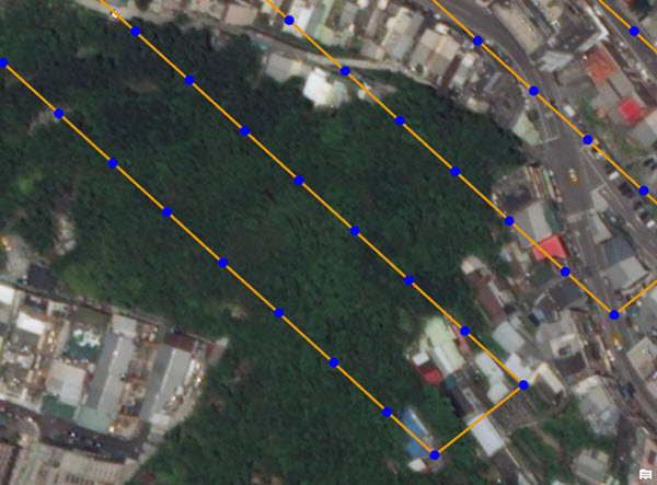 Flight path showing calibrated image points