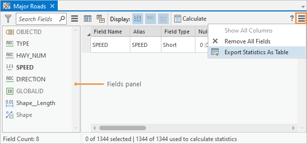 Data engineering inside ArcGIS Pro showing users how to export the statistics Data engineering inside ArcGIS Pro showing users how to export the statistics