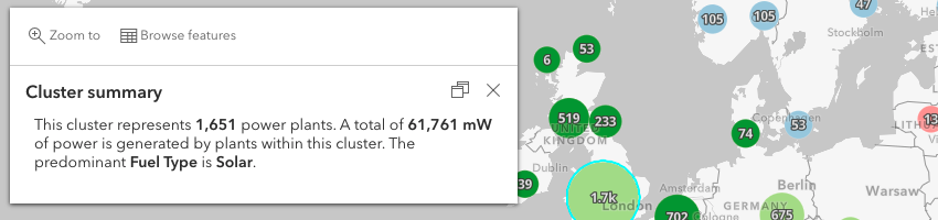 By providing $aggregatedFeatures to statistic functions in Arcade, you can now display statistics for any numeric attribute in a cluster popup.