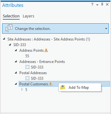 Screenshot of the Attributes pane with related records Screenshot of the Attributes pane with related records