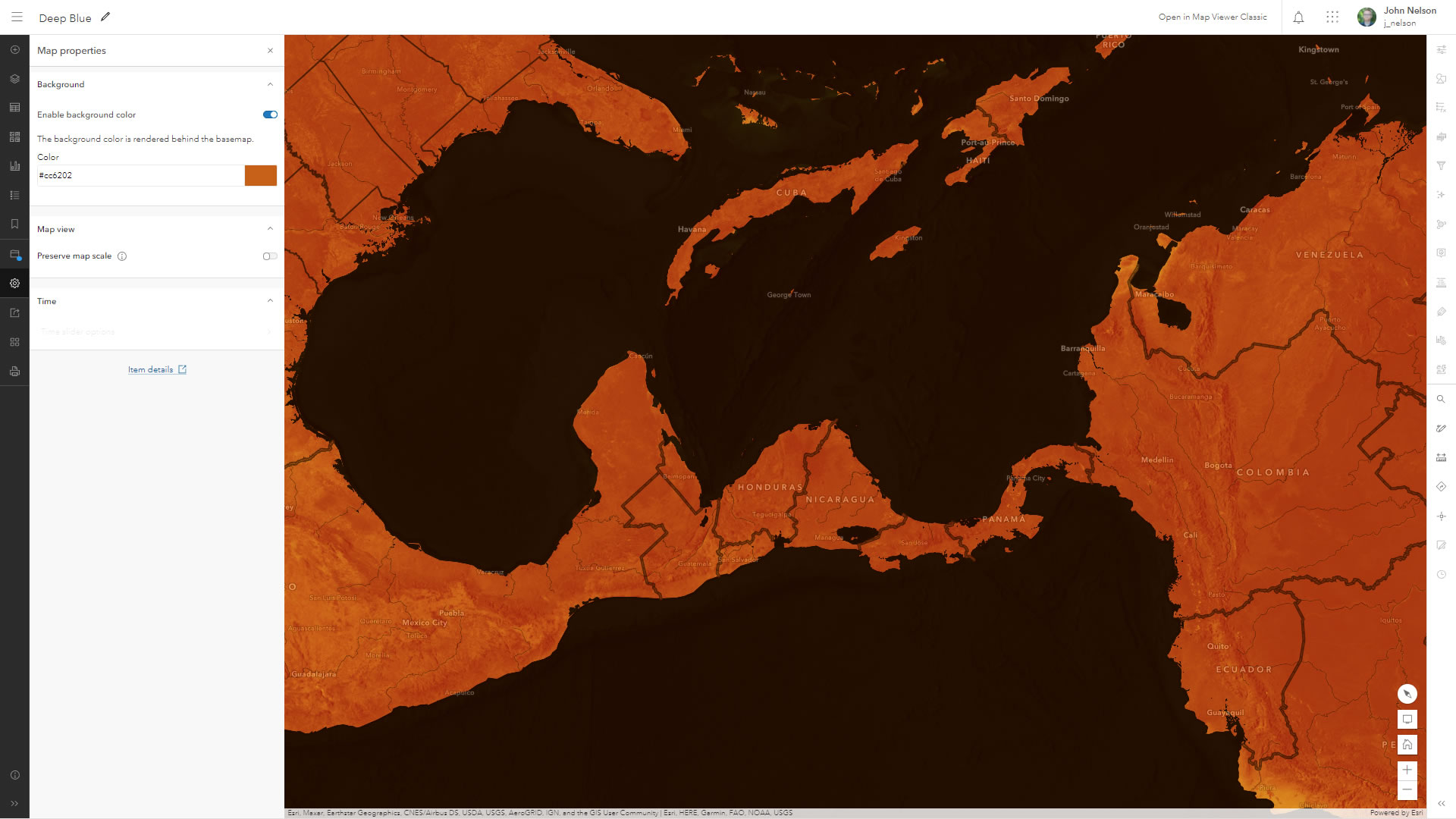 Deep Blue basemap with an alternative orange tint
