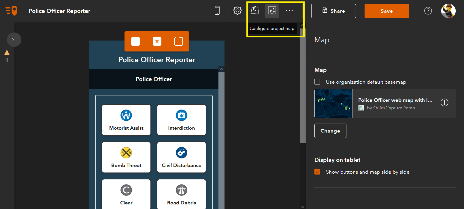 How to change the map in a QuickCapture project