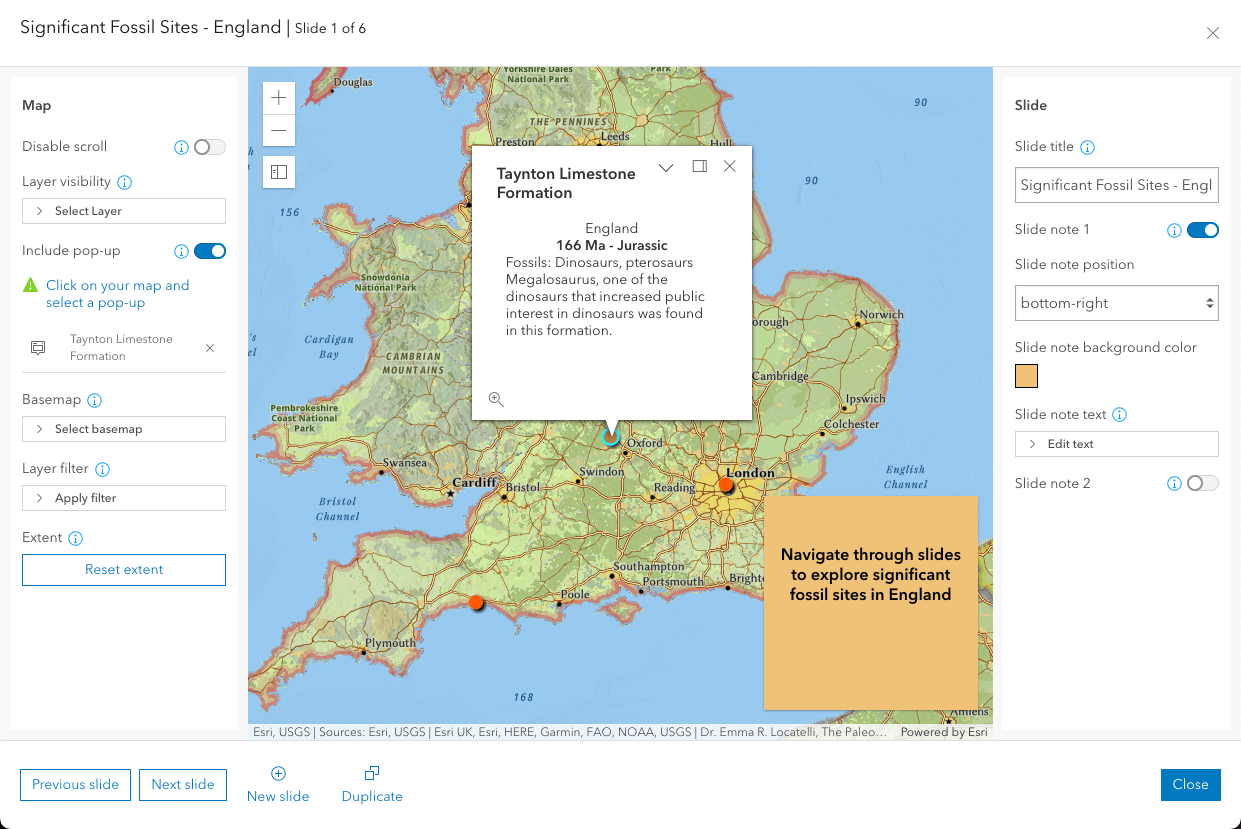 Configuration of an open pop-up on an Exhibit slide