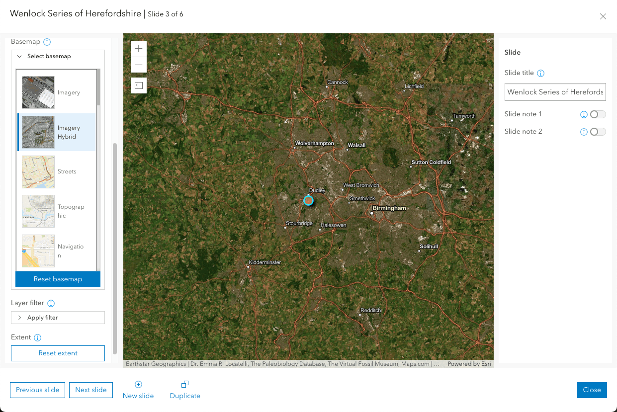 Basemap configuration for an Exhibit slide