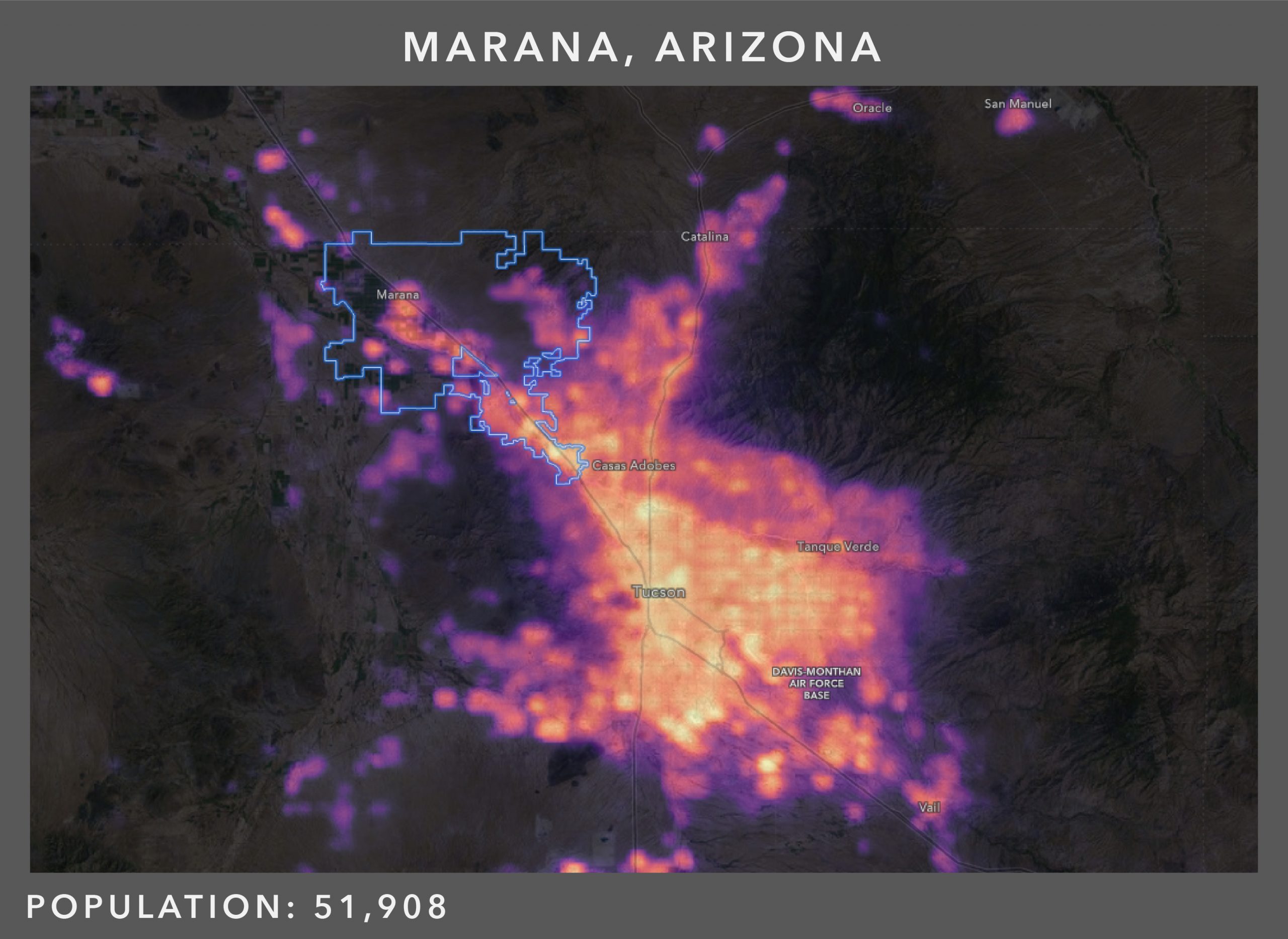Nighttime light patterns for Marana, Arizona.
