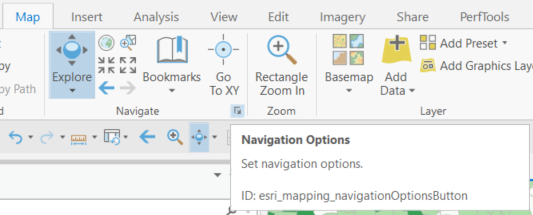 Dialog box launcher for navigation options in ArcGIS Pro