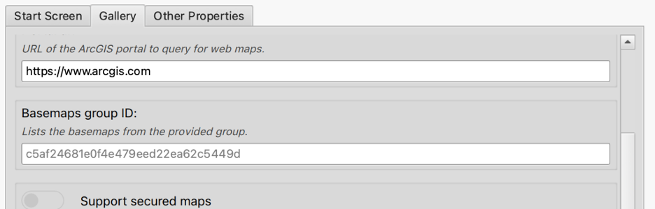 Map Viewer settings to configure basemaps group ID