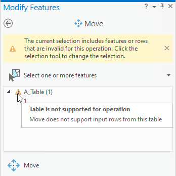 Screenshot of the Modify Features pane showing a new warning banner when invalid features are selected Screenshot of the Modify Features pane showing a new warning banner when invalid features are selected