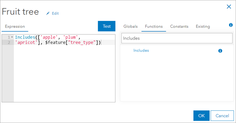 Conditional visibility expression built in Arcade editor.