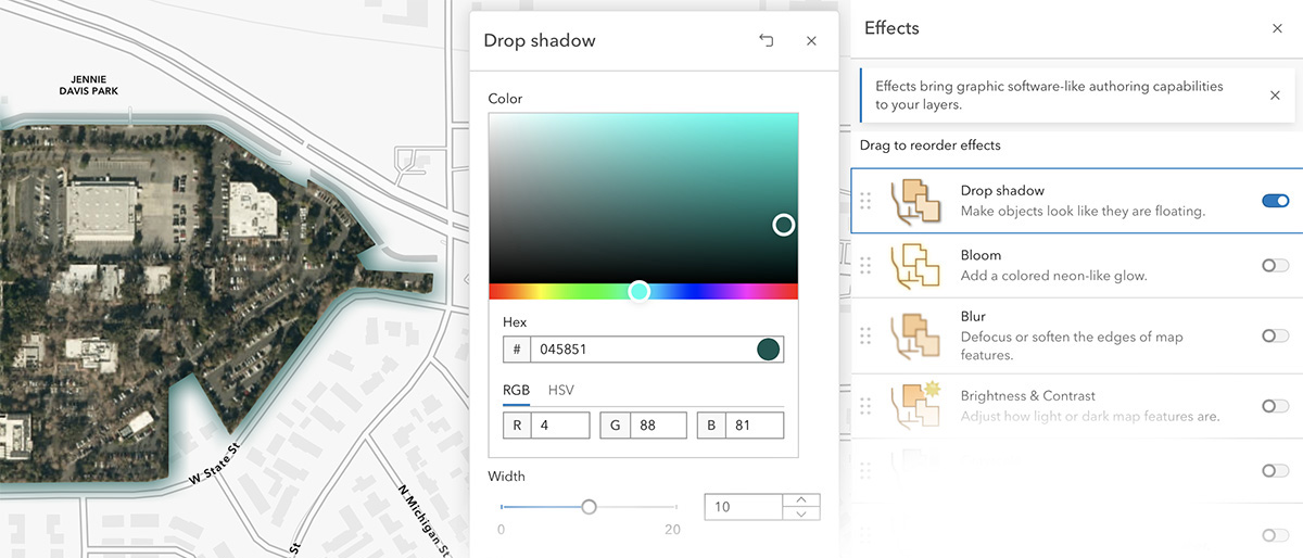 A green drop shadow added to and surrounding the sketch polygon A green drop shadow added to and surrounding the sketch polygon