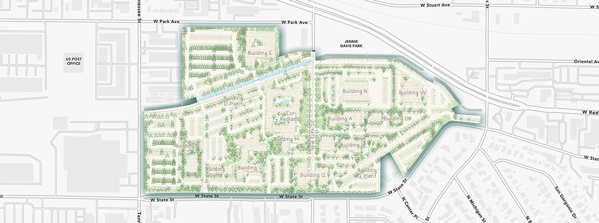 The Esri Campus polygon with the 'Colored Pencil' basemap The Esri Campus polygon with the 'Colored Pencil' basemap