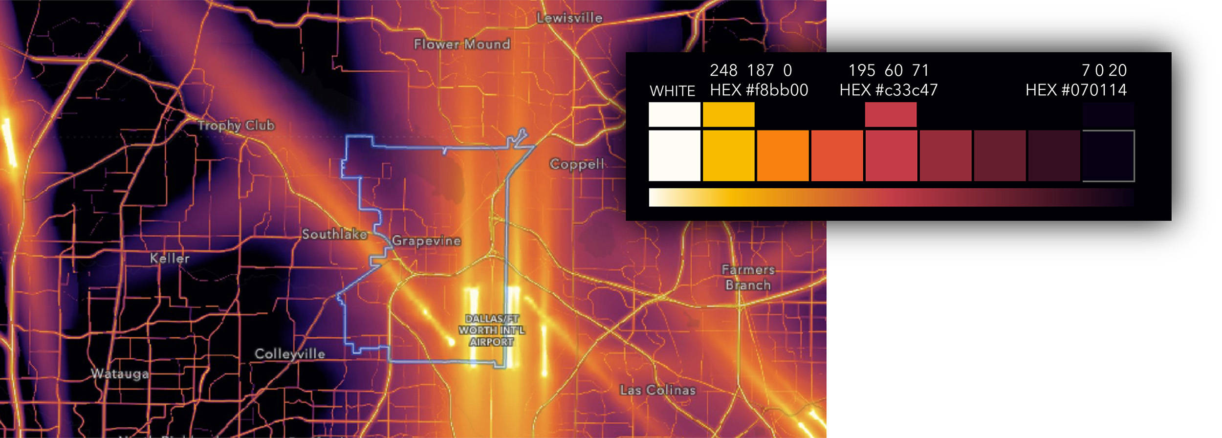 SCreen capture of the Noise pollution map, with a sample ramp SCreen capture of the Noise pollution map, with a sample ramp
