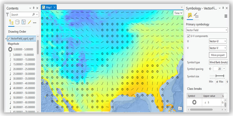 Display wind data using vector field in Pro