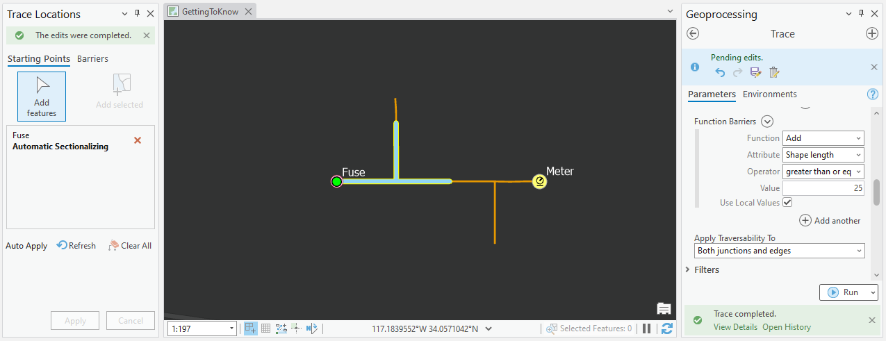 Network Feature Trace with Condition Barrier and Aggregated Geometry Down Alternate Paths