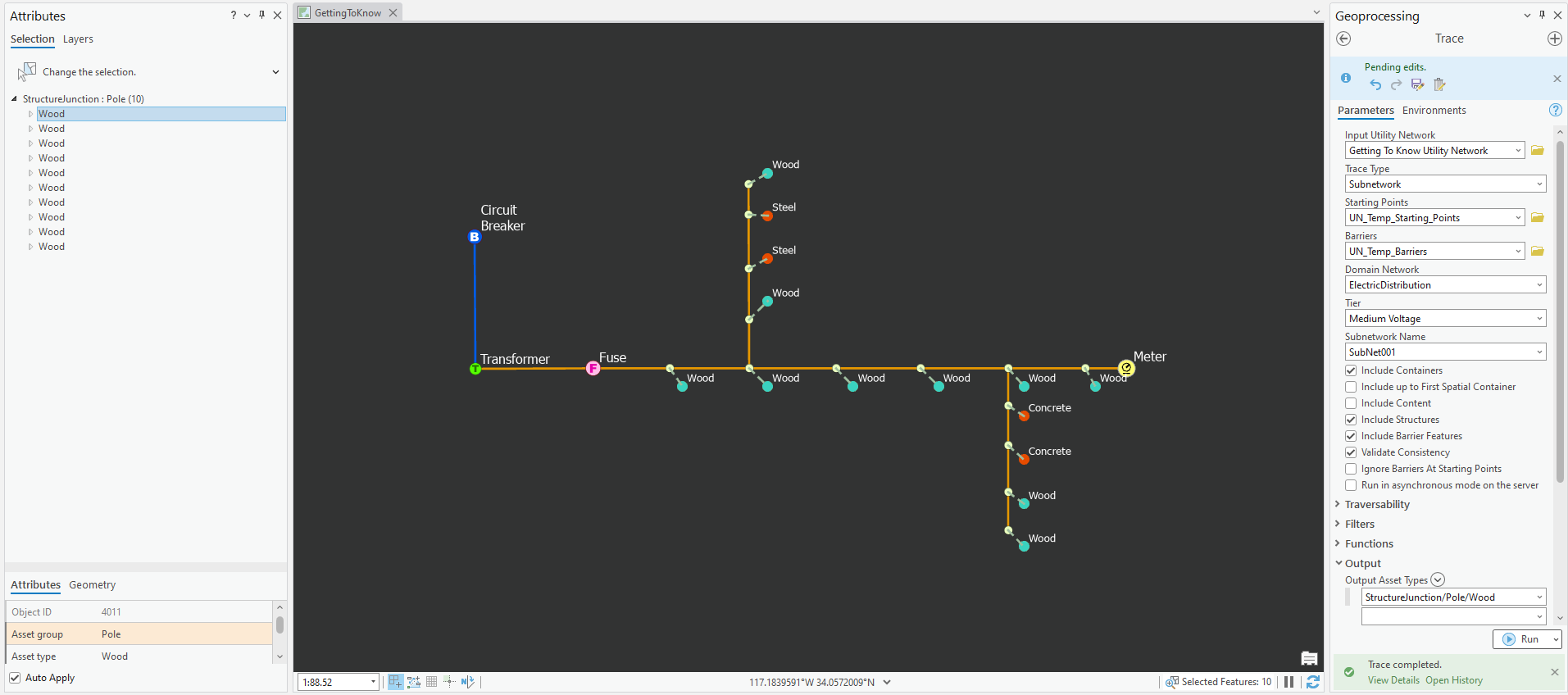 Subnetwork Trace with Wood Pole as Output Asset Type