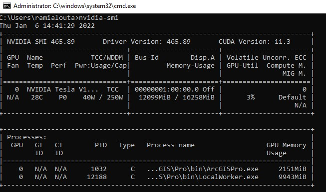 nvidia-smi output monitoring the inferencing process.