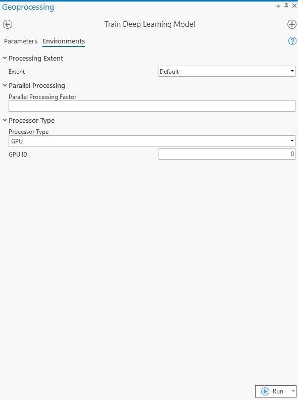 Environment inputs for Train Deep Learning Model tool.
