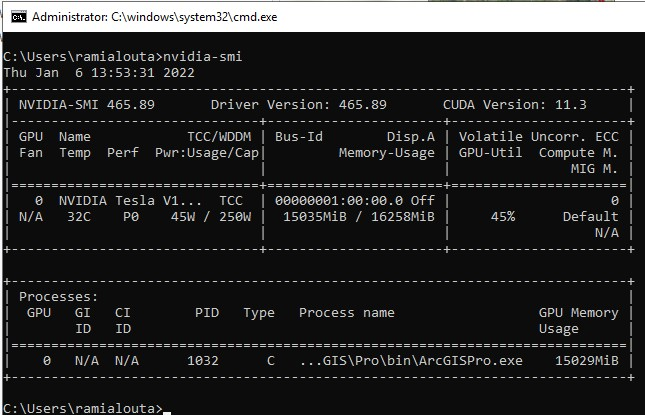 Command line output from nvidia-smi.