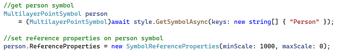 code to get person symbol and set its reference properties