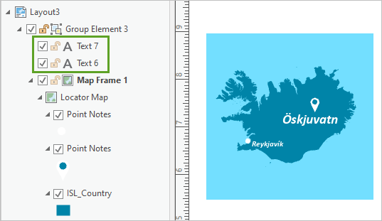 Text elements in the Contents pane Text elements in the Contents pane