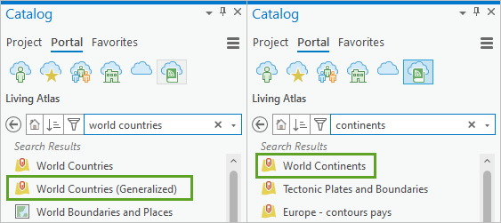 Living Atlas tab in Catalog pane Living Atlas tab in Catalog pane