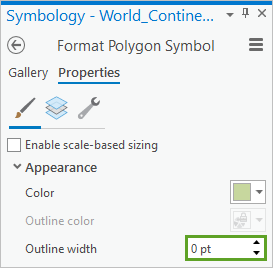 Outline width setting in the Symbology pane Outline width setting in the Symbology pane