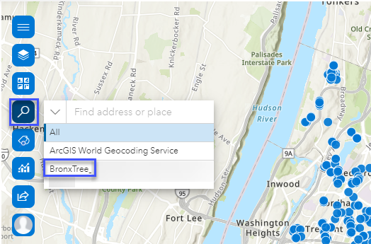 Search tool showing updated geosearch options