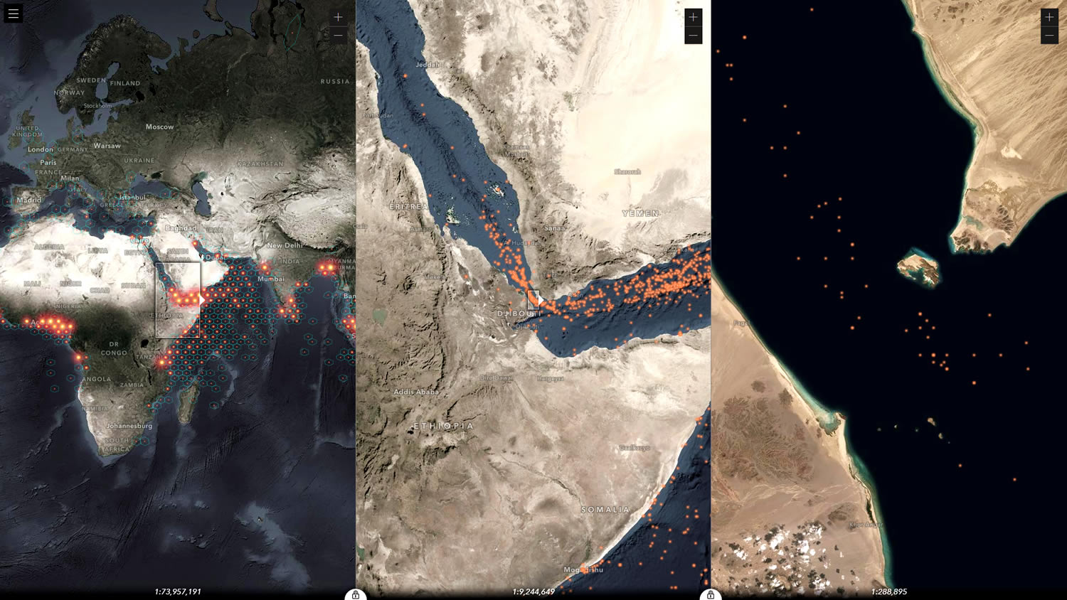 Optica with a global piracy map loaded in Optica with a global piracy map loaded in