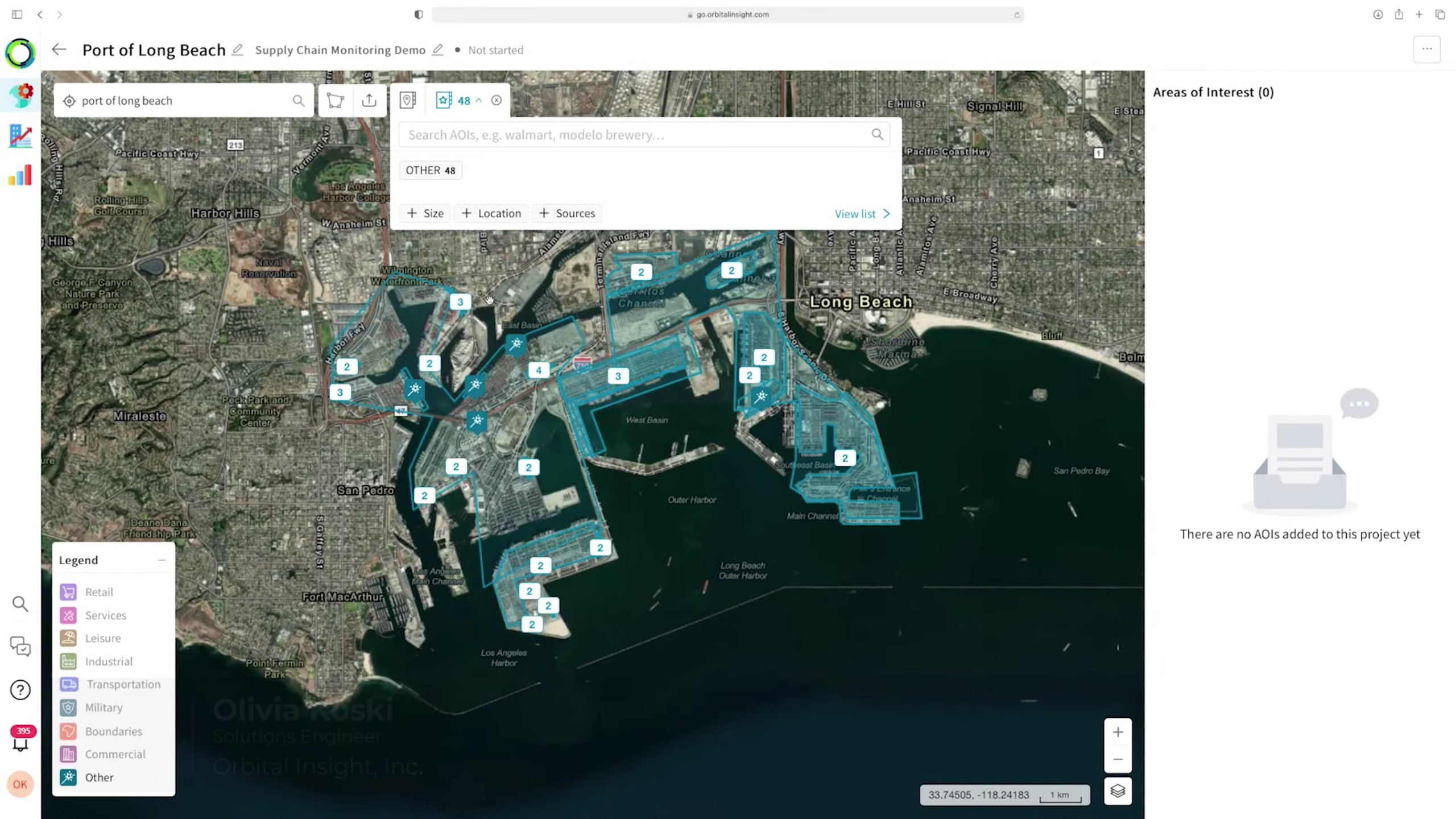 View of Port of Long Beach, CA in Orbital Insight using Esri Basemaps