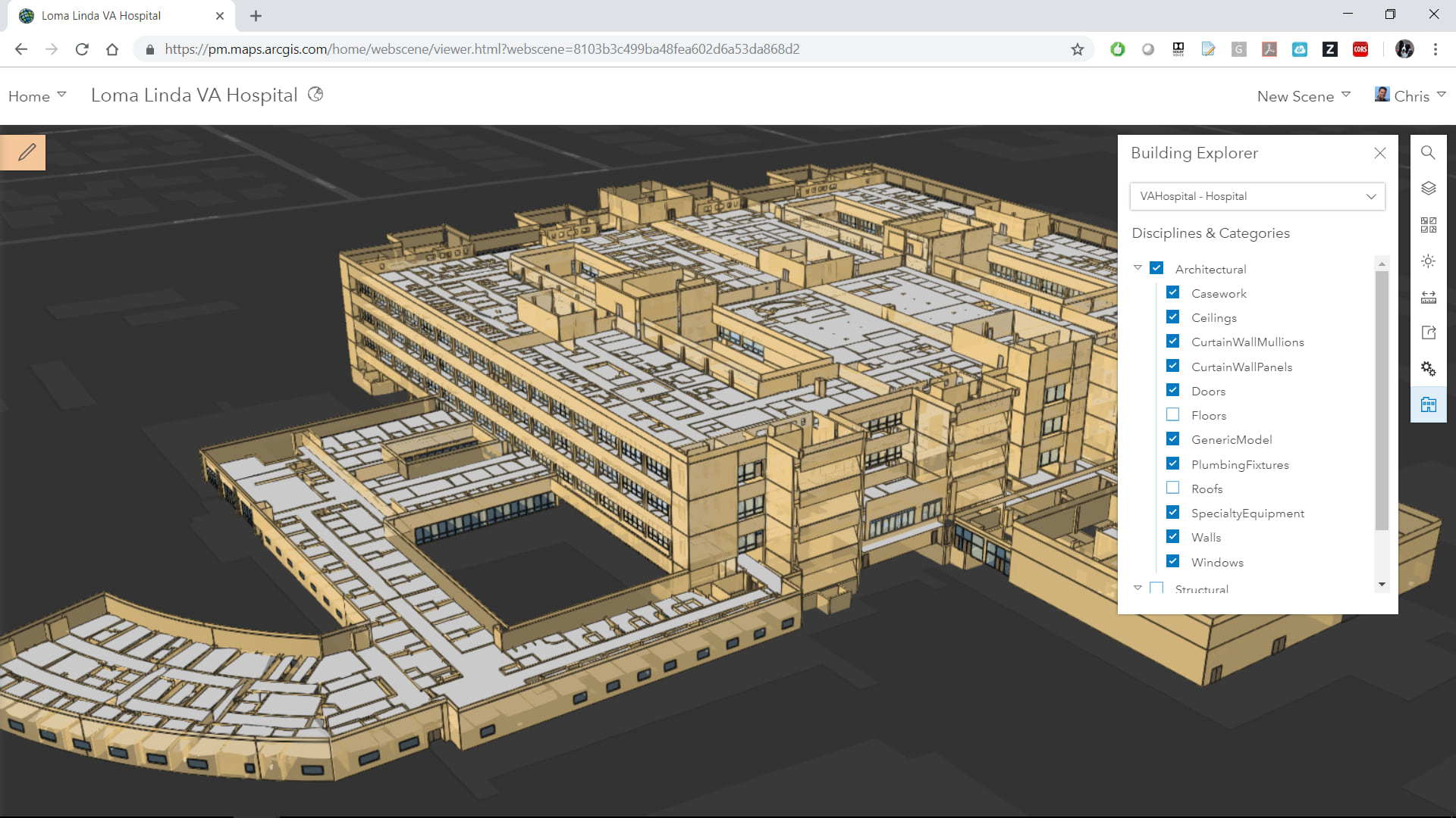 Loma Linda Veterans Administration hospital as a Building Scene Layer.