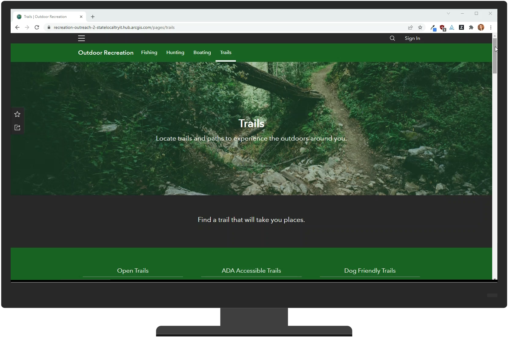 An image of the Trails Hub site An image of the Trails Hub site