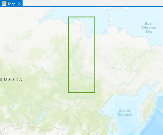 Lena River in Siberia shown on topographic basemap