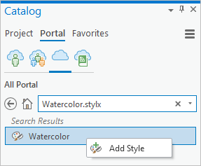 Watercolor style in the Catalog pane, Portal tab, All Portal tab