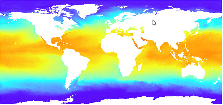 Multidimensional raster layer comprised of monthly SST data collected over 39 years.