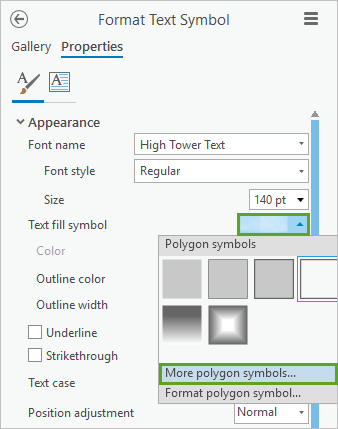 More polygon symbols in the Format Text Symbol pane, Properties tab, General tab